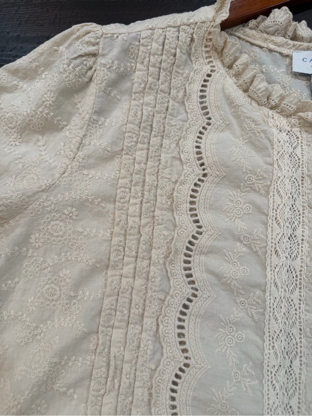 Calypso St Barth Cotton Eyelet Lace Blouse Top Cream Romantic Cottagecore L - Picture 8 of 13